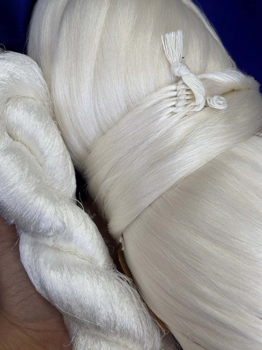 Skeins of undyed mulberry silk